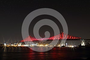 Jacques Cartier Bridge Illumination in Montreal. MontrealÃ¢â¬â¢s 375th anniversary. luminous colorful interactive